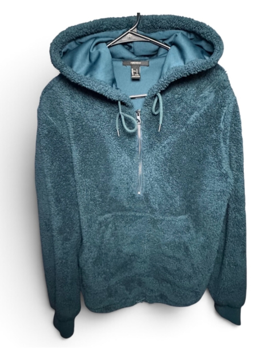 Forever 21 Tops - Women's Forever 21 Teal Sherpa Fleece Quarter-Zip Hoodie Size L